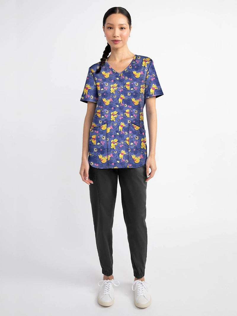 Scrubstar Fashion Collection Women’s Oh Hunny Print V-Neck Scrub Top, Sizes XS–3XL