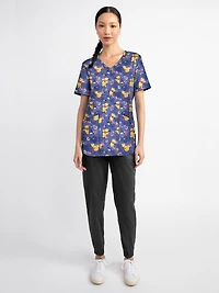 Scrubstar Fashion Collection Women’s Oh Hunny Print V-Neck Scrub Top, Sizes XS–3XL