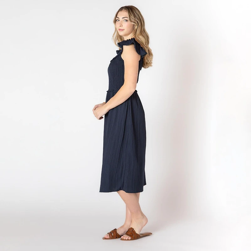 Devoted robe midi sans manches avec volants sur les épaules