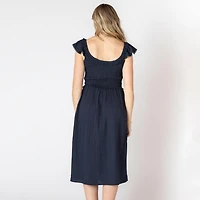 Devoted robe midi sans manches avec volants sur les épaules