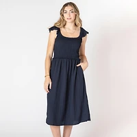 Devoted robe midi sans manches avec volants sur les épaules