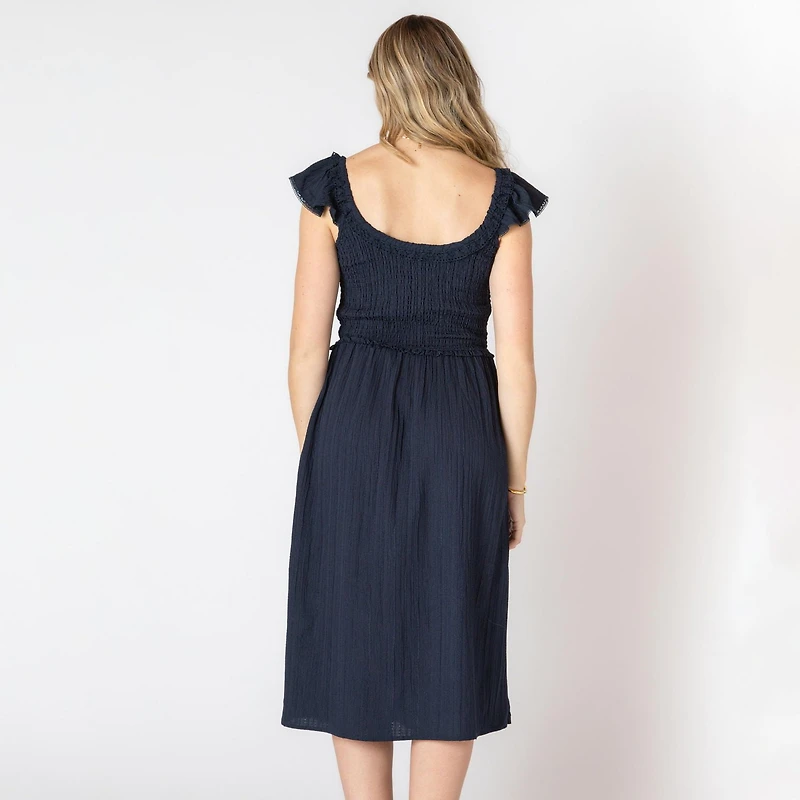 Devoted robe midi sans manches avec volants sur les épaules