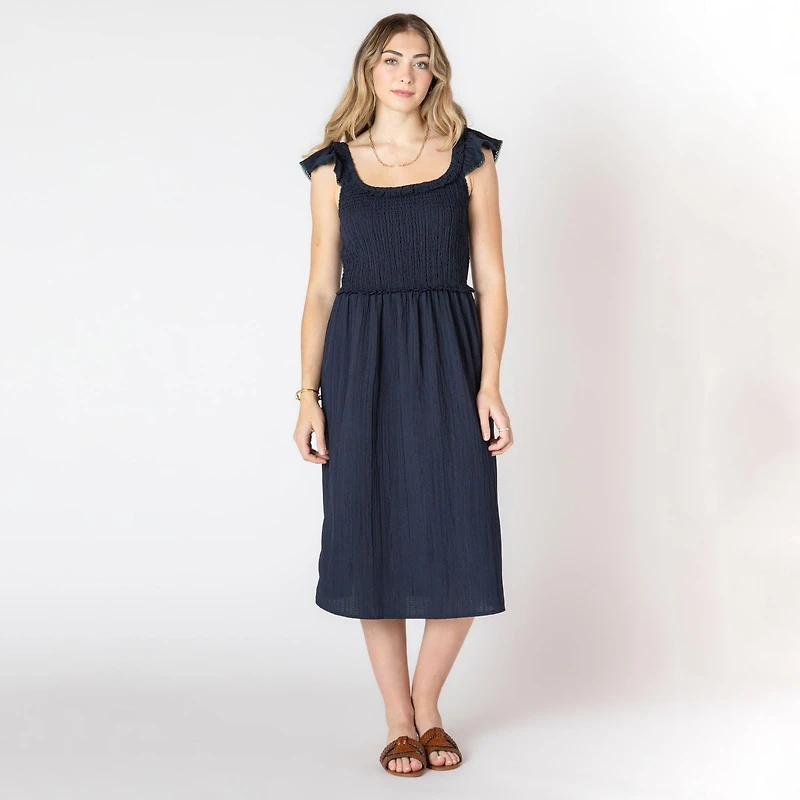 Devoted robe midi sans manches avec volants sur les épaules