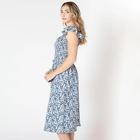 Devoted sleeveless midi dress with shoulder ruffle