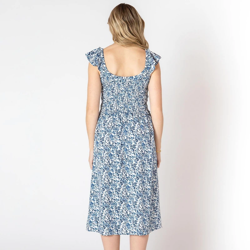 Devoted robe midi sans manches avec volants sur les épaules