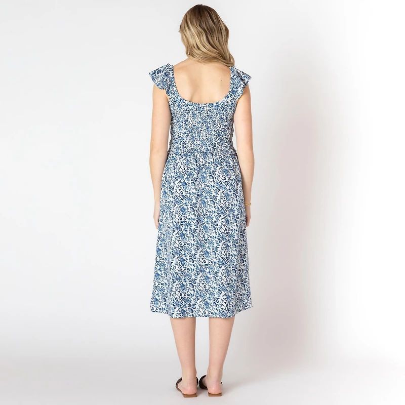 Devoted sleeveless midi dress with shoulder ruffle