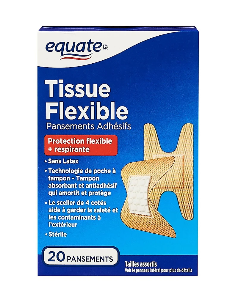 Pansements adhésifs tissue flexible Equate 20 pansements