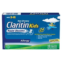 Claritin Kids Rapid Dissolve Allergy Medicine - 24 Hour Non-Drowsy Kids Allergy Medication, Antihistamines For Kids, Fast Allergy Relief Of Itchy, Watery, Red Eyes, Sneezing, Runny Nose, 10 Rapid Dissolve Tablets