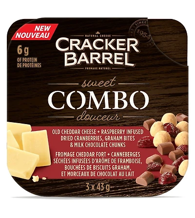 Cracker Barrel Combo Douceur  - Fromage Cheddar fort, Canneberges, Bisscuits Graham et Chocolat 3x43g
