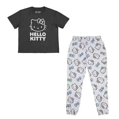 Ensemble de Pyjama Hello Kitty Pour Femmes | Haut à Manches Courtes et Bas de Pyjama Longs à Motifs de Chat - Exclusivité en Ligne