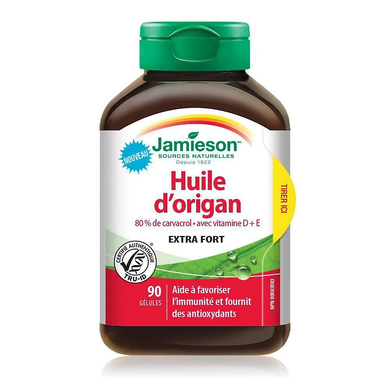 Jamieson gélules d'huile d'origan avec vitamine D et vitamine E, 180 mg, 90 gélules