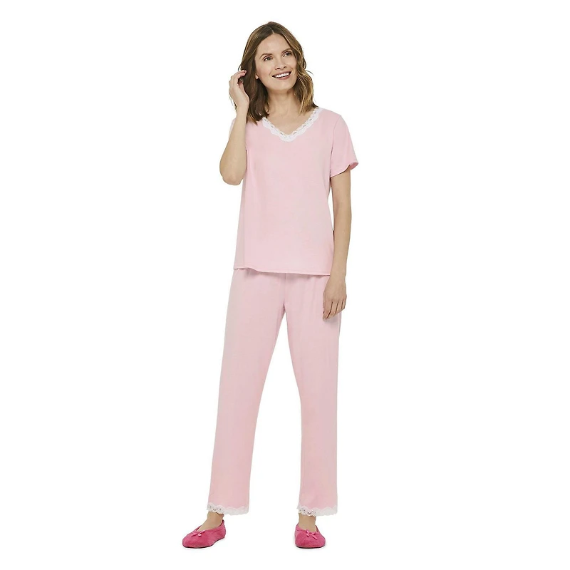 George Women's Lace Trimmed Capri & Tee 2-Piece Sleep Set