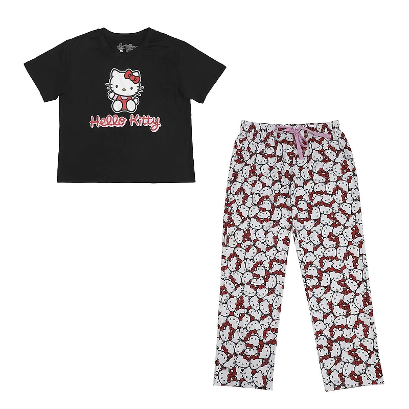Women's Hello Kitty Pajama Set | Kitty Graphic Short Sleeve Top & Long Leg PJ Bottoms- Online Exclusive