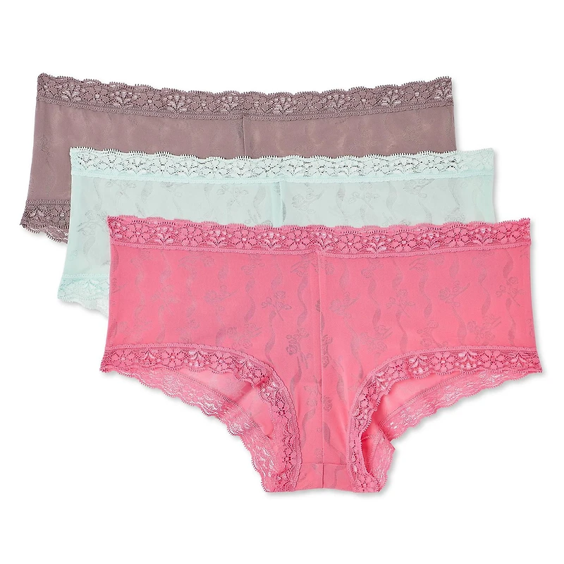 Lot de 3 culottes à taille basse en jacquard bordé de dentelle George pour femmes Tailess P à TG