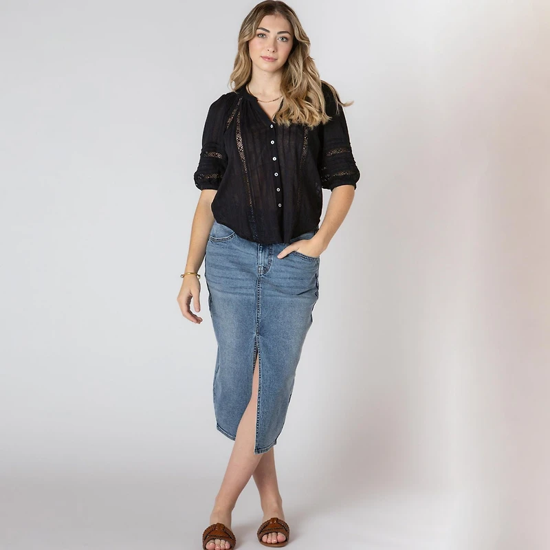 Devoted short sleeve button up blouse