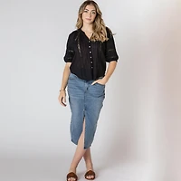 Devoted short sleeve button up blouse