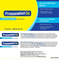 Preparation H Multi-Symptom Hemorrhoid Treatment Suppositories with Bio-Dyne, 12-Count
