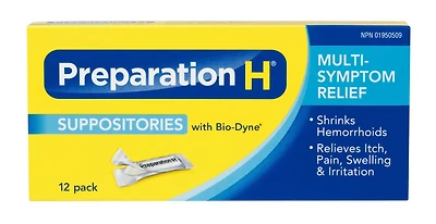 Preparation H Multi-Symptom Hemorrhoid Treatment Suppositories with Bio-Dyne, 12-Count