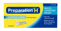Preparation H Multi-Symptom Hemorrhoid Treatment Suppositories with Bio-Dyne, 12-Count