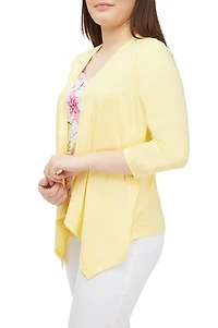 Alia Women's 3/4 Sleeve Crinkle Button Front Blouse