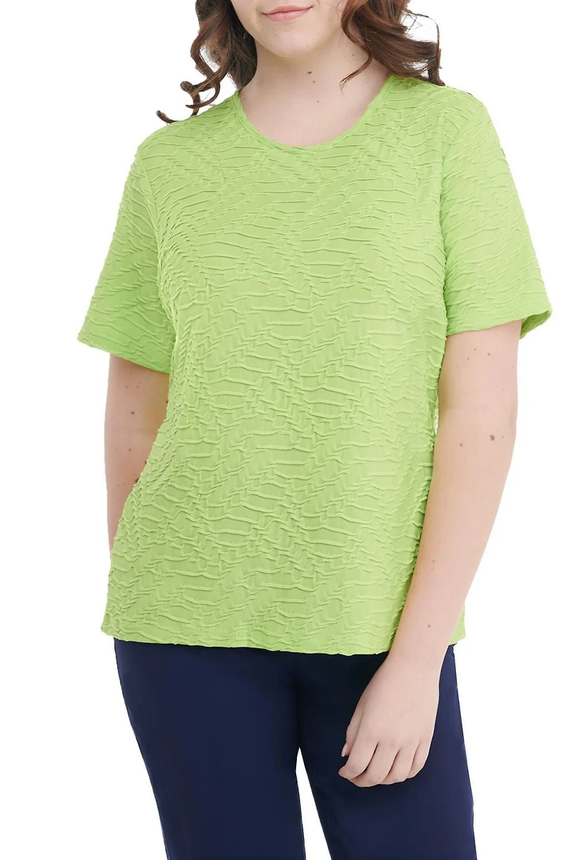 Alia Women's Short Sleeve Ripple Knit Crew Neck Top