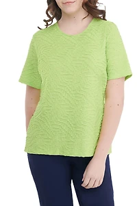 Alia Women's Short Sleeve Ripple Knit Crew Neck Top
