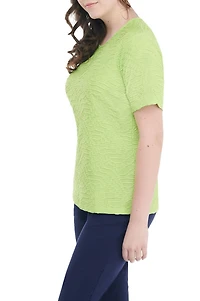 Alia Women's Short Sleeve Ripple Knit Crew Neck Top