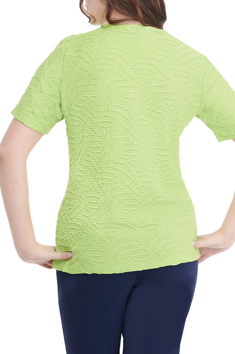 Alia Women's Short Sleeve Ripple Knit Crew Neck Top