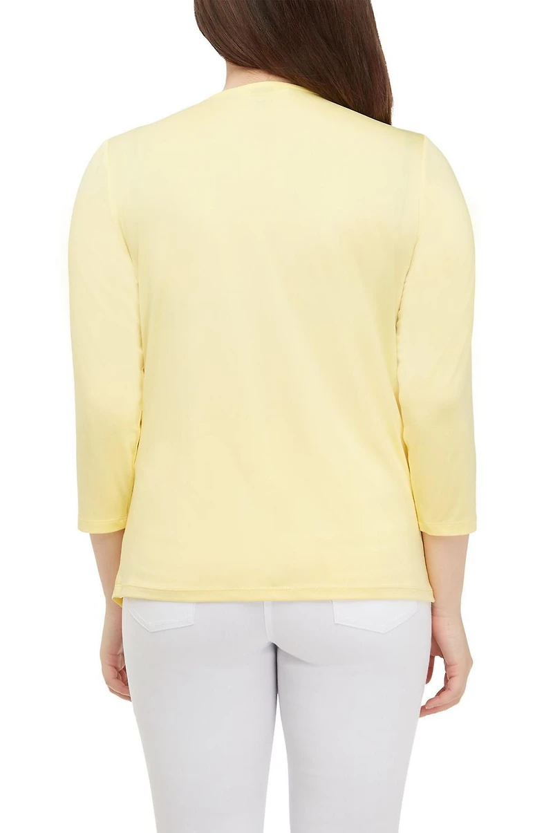 Alia Women's 3/4 Sleeve Crinkle Button Front Blouse