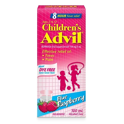 Children’s Advil Dye Free Suspension (230mL, Blue Raspberry Flavour), 230 mL