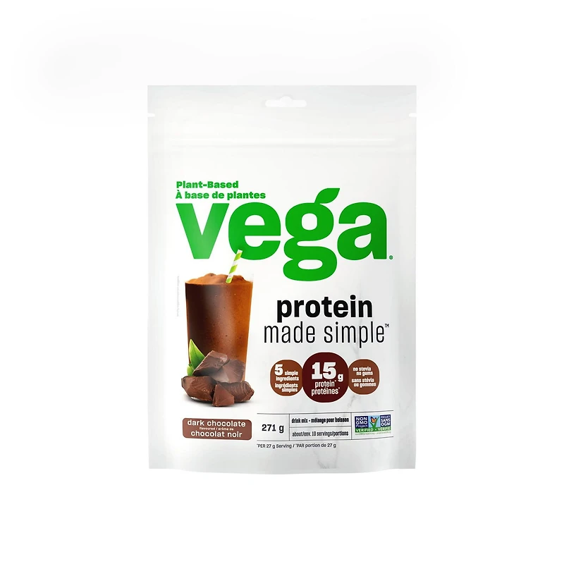 Vega Protein Made Simple - Plant Based Protein Powder - Dark Chocolate, 271g, 15g of protein per serving