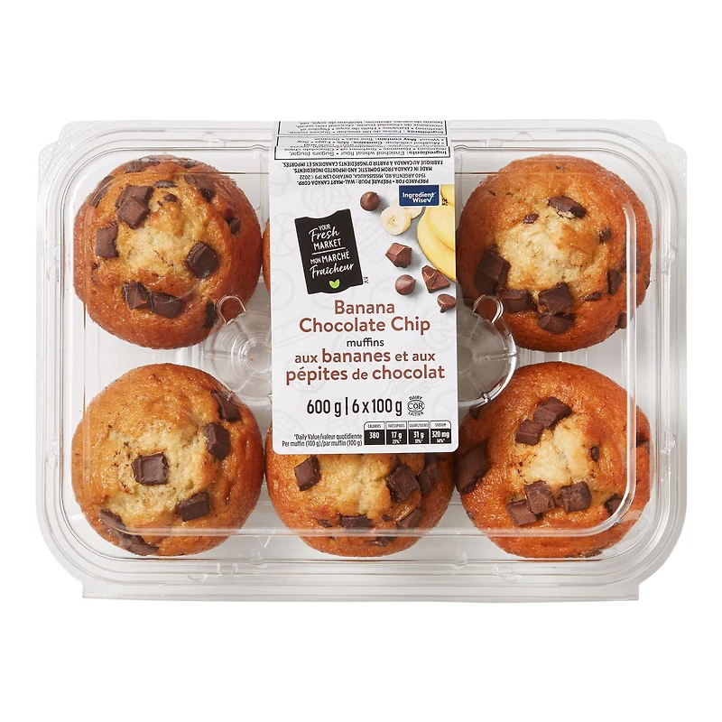 Your Fresh Market Banana Chocolate Chip Muffins, 6 muffins, 600 g total