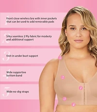 Exquisite Form  #9601000 FULLY Seamless Full-Coverage Bra, Wire-Free, Front Closure, Available Sizes - M 3XL