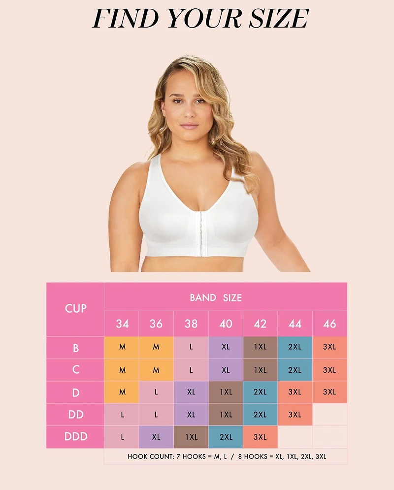 Exquisite Form #9601000 FULLY Seamless Full-Coverage Bra, Wire-Free, Front Closure, Available Sizes - M 3XL