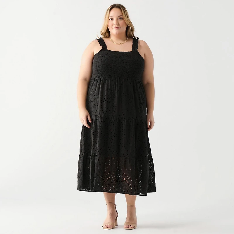 DV Robe longue à corsage smocké en dentelle et œillets