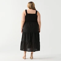 DV Robe longue à corsage smocké en dentelle et œillets