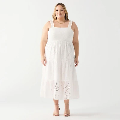 DV Robe longue à corsage smocké en dentelle et œillets