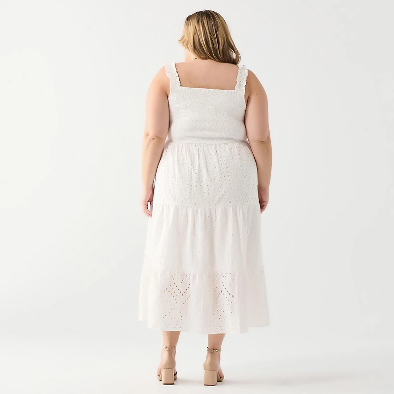 DV Robe longue à corsage smocké en dentelle et œillets