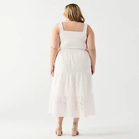 DV Robe longue à corsage smocké en dentelle et œillets