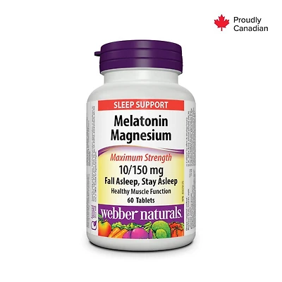 Webber Naturals, Mélatonine Magnésium 10/150 mg Soutien du Sommeil, 60 comprimés