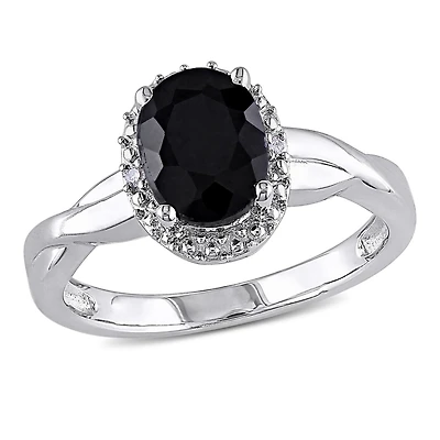 Asteria 1.60 Carat T.G.W. Black Sapphire and Diamond-Accent Sterling Silver Cross-Over Halo Ring