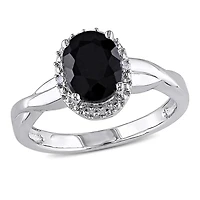 Asteria 1.60 Carat T.G.W. Black Sapphire and Diamond-Accent Sterling Silver Cross-Over Halo Ring