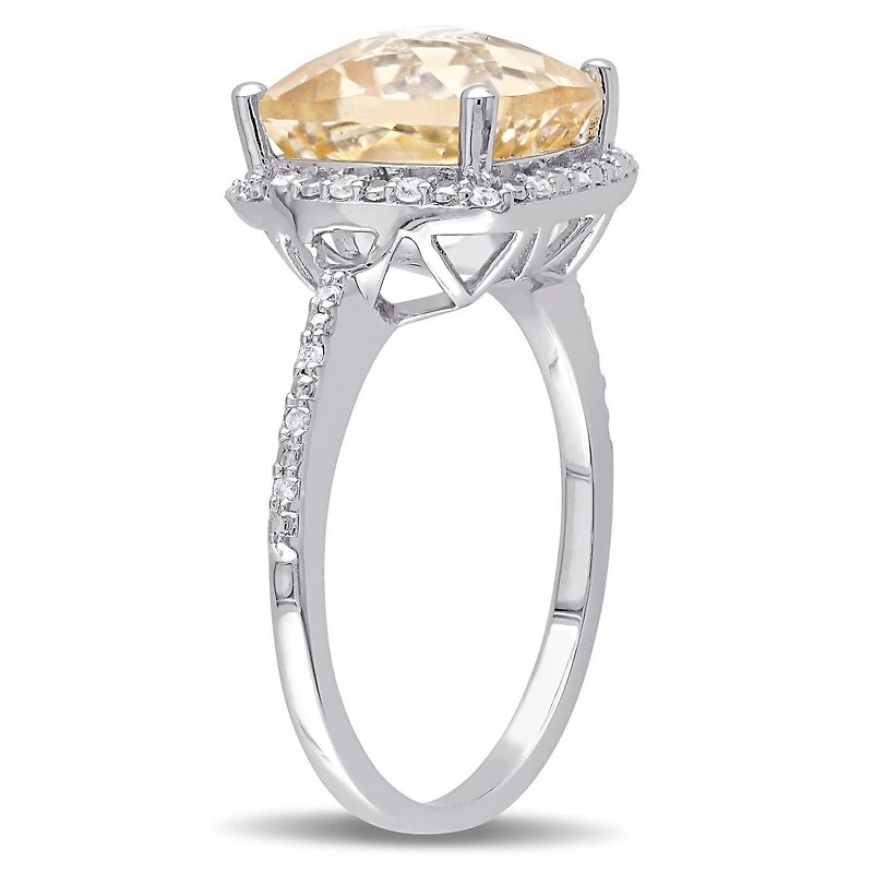 Bague cocktail de forme auréole Tangelo avec citrine 4 CT PBT et accents de diamants, en argent sterling