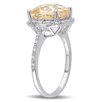 Bague cocktail de forme auréole Tangelo avec citrine 4 CT PBT et accents de diamants, en argent sterling