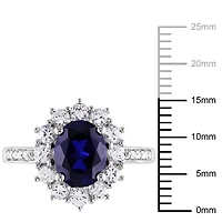 Tangelo 4 Carat T.G.W. Created Blue and White Sapphire Diamond-Accent Sterling Silver Halo Ring