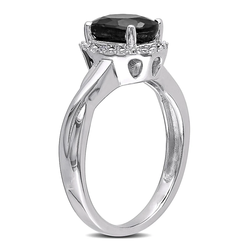Asteria 1.60 Carat T.G.W. Black Sapphire and Diamond-Accent Sterling Silver Cross-Over Halo Ring