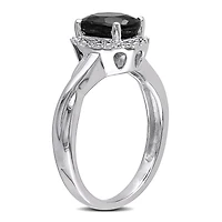 Asteria 1.60 Carat T.G.W. Black Sapphire and Diamond-Accent Sterling Silver Cross-Over Halo Ring