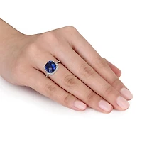 Tangelo 5.75 Carat T.G.W. Created Blue Sapphire And Diamond-Accent Sterling Silver HALO Cocktail Ring