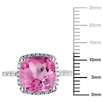 Bague cocktail de forme auréole Tangelo avec saphir rosé synthétique 5,75 CT PBT et accents de diamants, en argent sterling