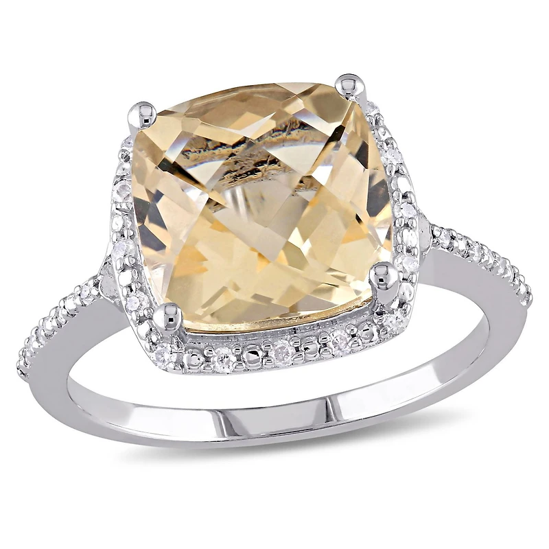 Bague cocktail de forme auréole Tangelo avec citrine 4 CT PBT et accents de diamants, en argent sterling